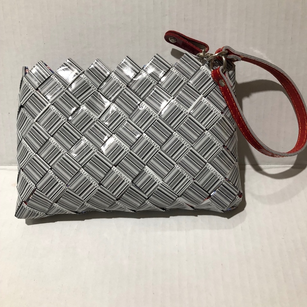 Nahui Ollin Candy Wrapper Wristlet, Barcode Black and White